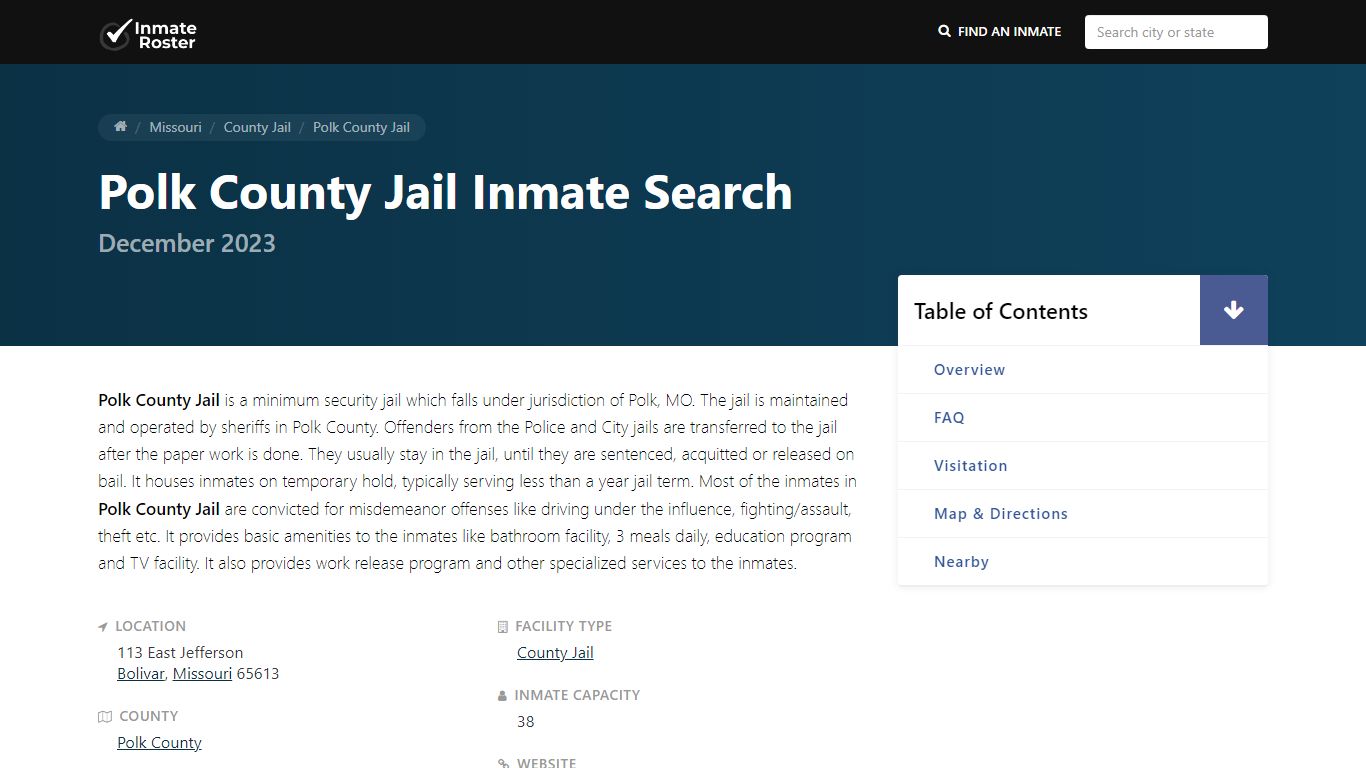 Inmate Search | Polk County Jail - Bolivar, MO